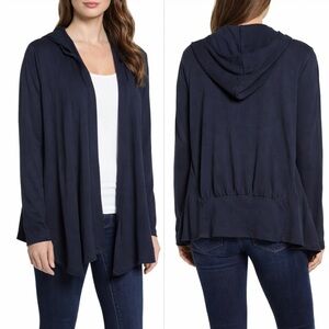 Chico’s Zenergy Sz 3(XL) Hooded Open Front Cardigan/Jacket NWT Blue Waterfall